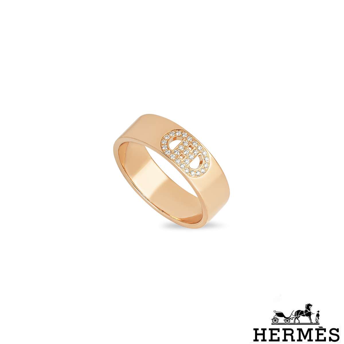 Hermés Rose Gold Diamond H d Ancre Size 51 Ring